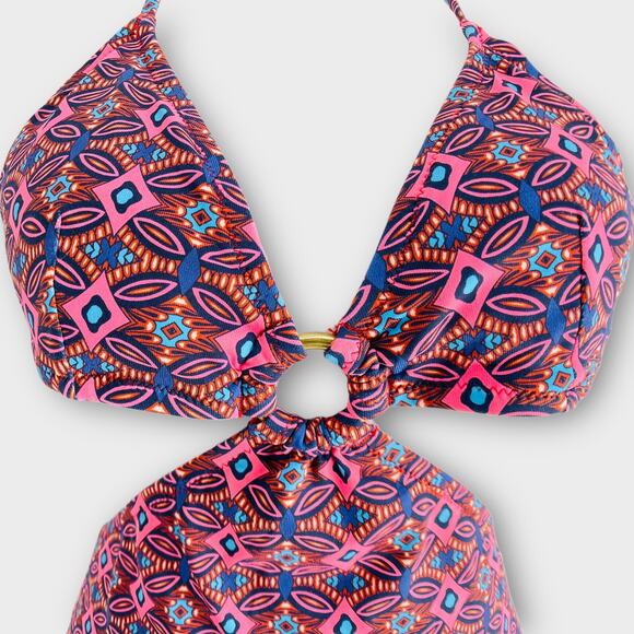 J. Crew O Ring Circle Side Cutout Waist One Piece Swimsuit Womens 4 Geo Print - Picture 3 of 12